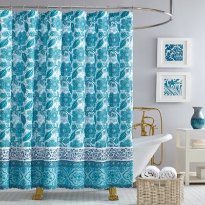 Jessica Simpson Aqua Flora Shower Curtain in Blue - Bed Bath & Beyond