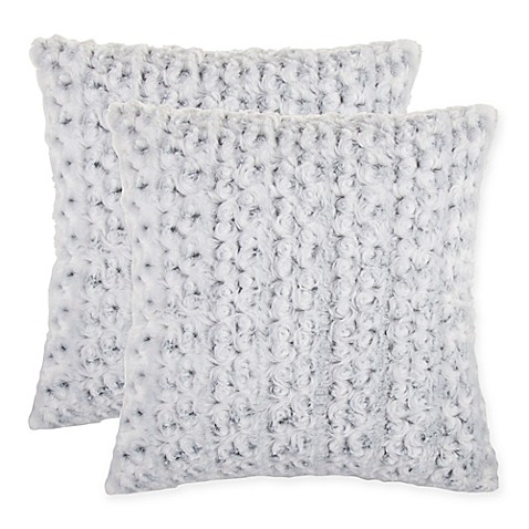 Buy Rosette Faux Fur Square Throw Pillow in Grey (Set of 2) from Bed Bath & Beyond