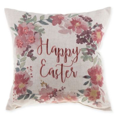 Mini Easter Wreath Square Throw Pillow in Natural
