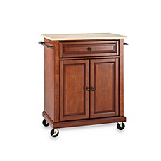 image of Crosley Natural Wood Top Portable Rolling Kitchen Cart/Island