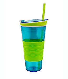Vaso con popote de silicón Snackeez™ 2 en 1 color azul/verde