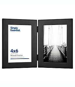 Portarretratos con marco de madera Simply Essential™ Gallery para dos fotografías con bisagras color negro
