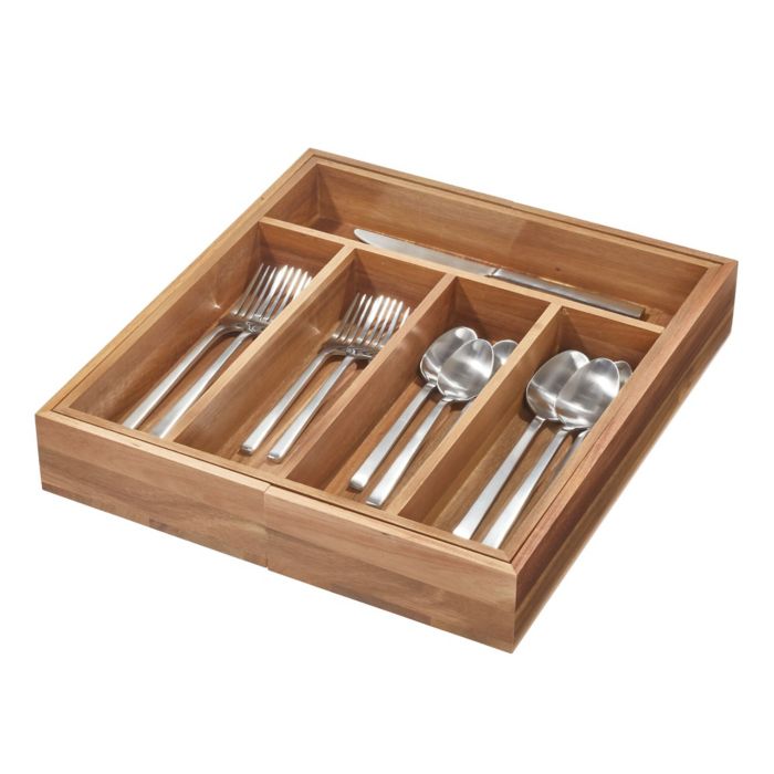 Utoplike Organizador de cajones de cubiertos de acacia para cubiertos,  organizadores de cajones de utensilios de cocina ajustables, organizador de