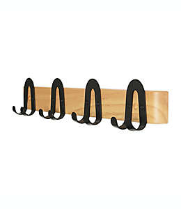 Perchero de madera para pared Squared Away™ con 4 ganchos color negro