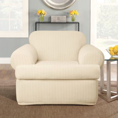 chair cushion piece slipcover stretch pinstripe fit sure cream bed beyond bath bedbathandbeyond