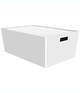 Caja grande apilable de tereftalato de polietileno Simply Essential™ para almacenamiento color blanco