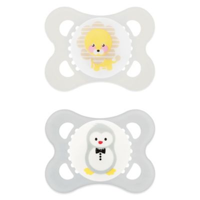 MAM Animals 0-6M 2-Pack Pacifiers in Yellow/Grey