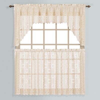Buy New Rochelle 36Inch Lace Window Curtain Tier Pair in Natural from Bed Bath  Beyond