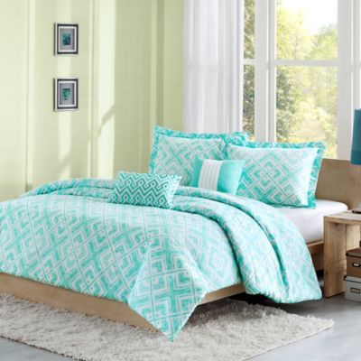 Laurent Reversible Duvet Cover Set in Teal - Bed Bath & Beyond