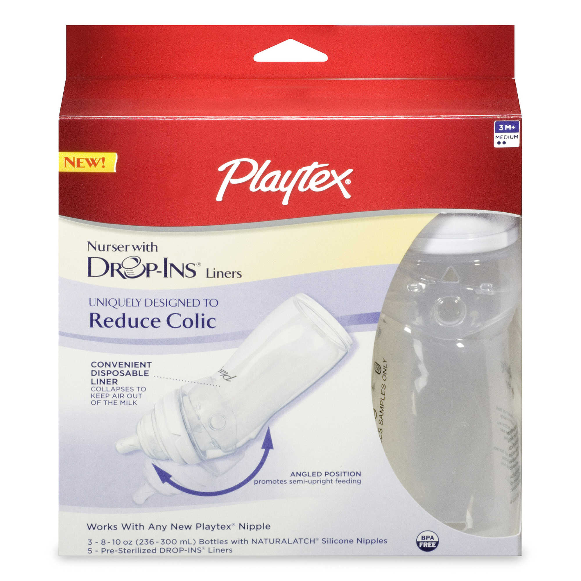 Playtex Baby Dropins Premium Nurser Bottles 8 Oz Pack of 3 Reduce