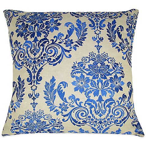 Buy French Damask Embroidered Square Throw Pillow in Blue from Bed Bath & Beyond