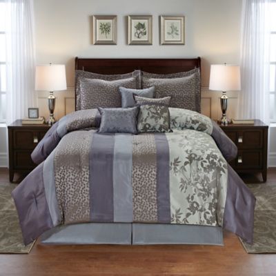 Cathay Home Leaves 7-Piece Jacquard Reversible Comforter Set in Purple ...