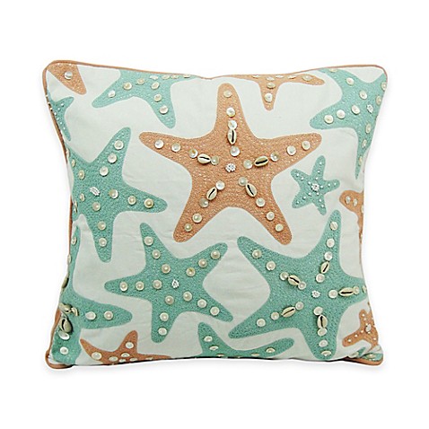 Newport Starfish Throw Pillow in Aqua and Coral - Bed Bath & Beyond