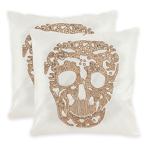 Safavieh Punk Skull 18-Inch Square Throw Pillows in Gold (Set of 2) - Bed Bath & Beyond