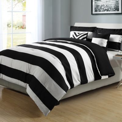 Graphic Stripe Reversible Comforter Set in Black/White ...