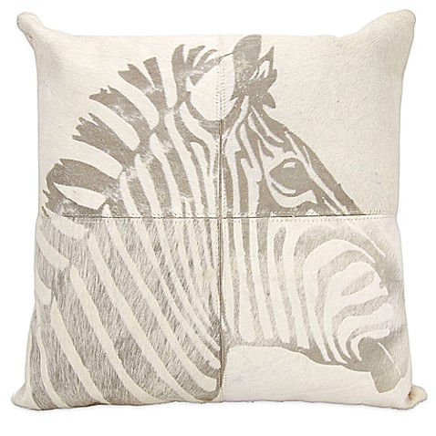 Mina Victory? Laser Cut Leather Hide Square Zebra Throw Pillow in White - Bed Bath & Beyond
