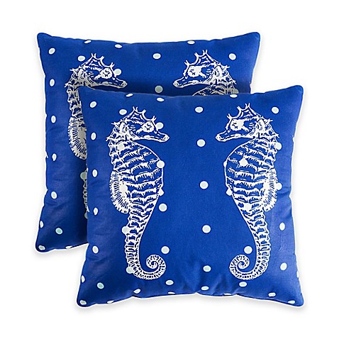 Seahorse 18-Inch Square Throw Pillows in Blue (Set of 2) - Bed Bath & Beyond