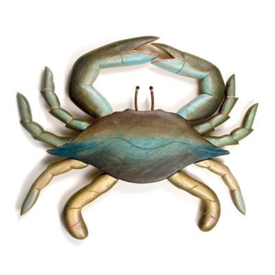 Hand-Carved Wooden Crab Wall Sculpture in Blue - Bed Bath & Beyond