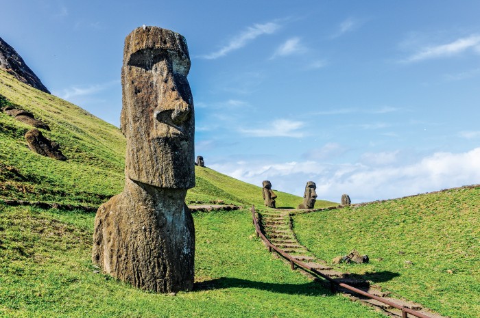 A photograph showing the moai on Easter Island.