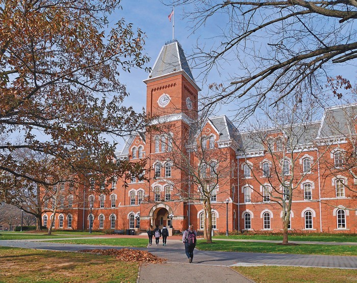 A generic picture of a brick college campus building