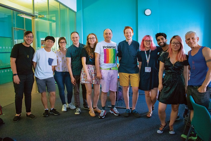 Photo of scientists celebrating LGBTQ+ STEM day at University College London.