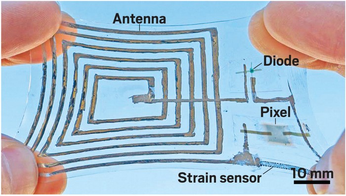 Stretchy diode could add wireless communication capability to skin
