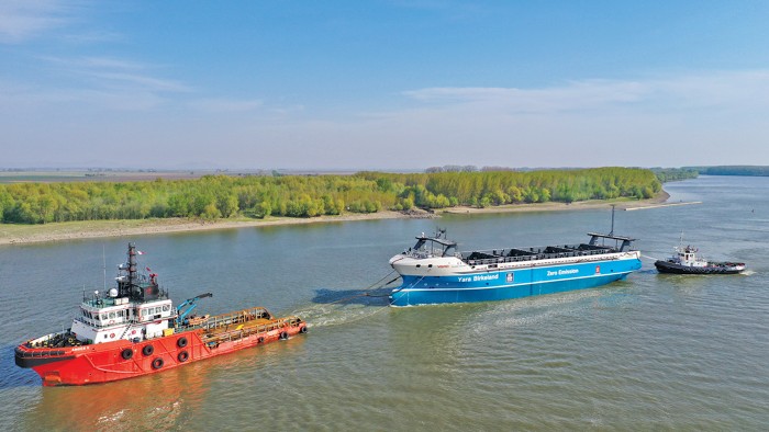 The Yara Birkeland electric container vessel.