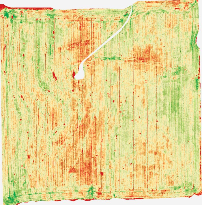 Um mapa digital mostrando o verde de diferentes áreas de uma fazenda.