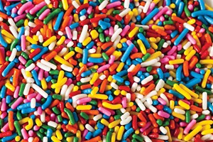 Colorful sprinkles for decorating cakes and cookies.