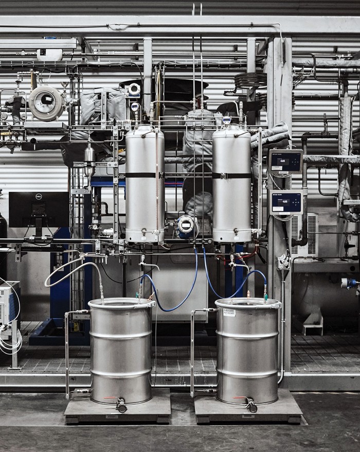 A close-up of equipment at a pilot plant.