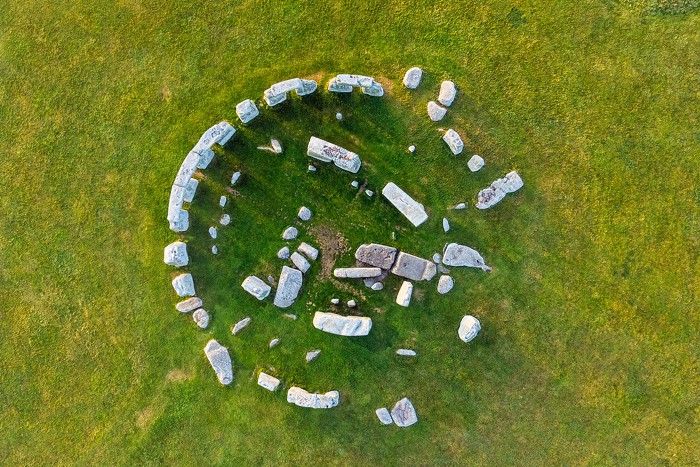 An aerial photo of Stonehenge.