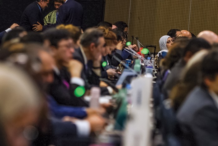 Microphones go green as dozens of delegations ask to take the floor at a treaty meeting.