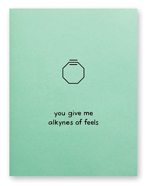 Greeting card with an illustration of an alkyne ring structure.