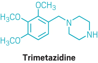 The chemical structure of trimetazidine also known as TMZ.