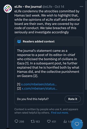eLife's deleted tweet.