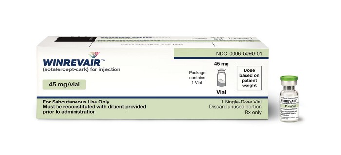 A box containing a 45 milligram vial of Winrevair.