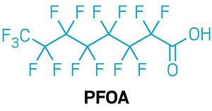 Chemical structure of perfluorooctanoic acid (PFOA).