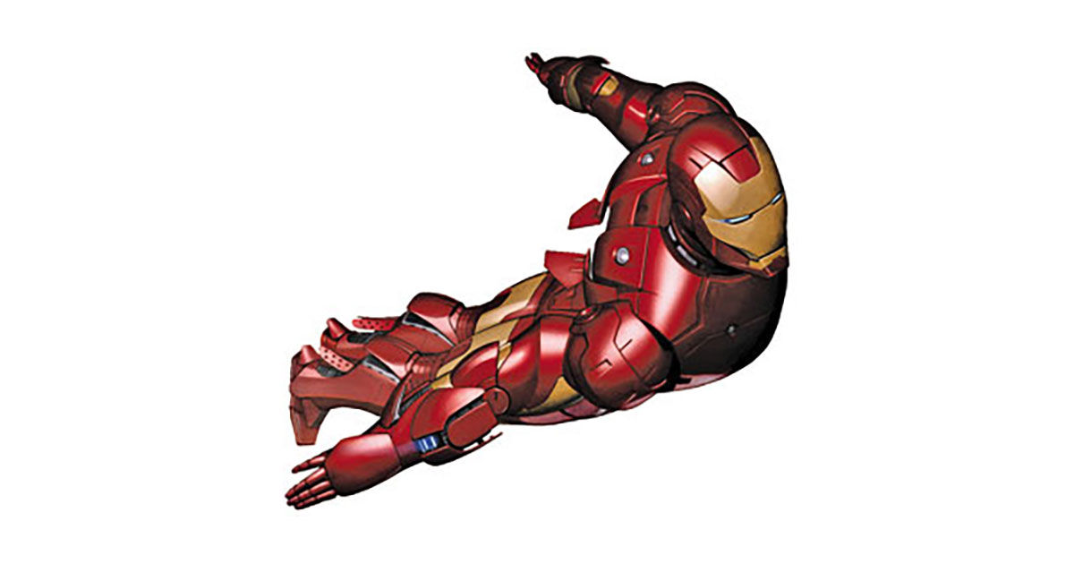 iron man flying white background