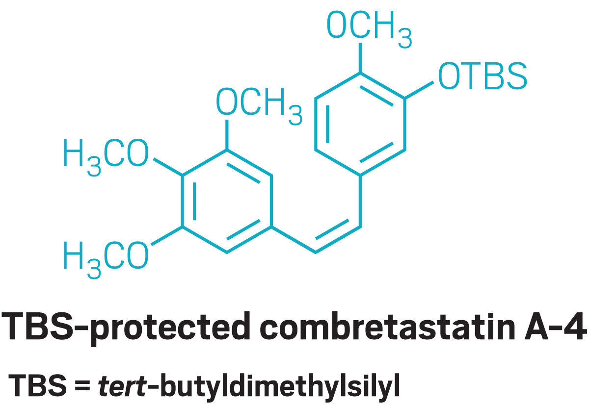 The structure of TBS-protected combretastatin A-4. TBS stands for <i>tert</i>-butyldimethylsilyl.