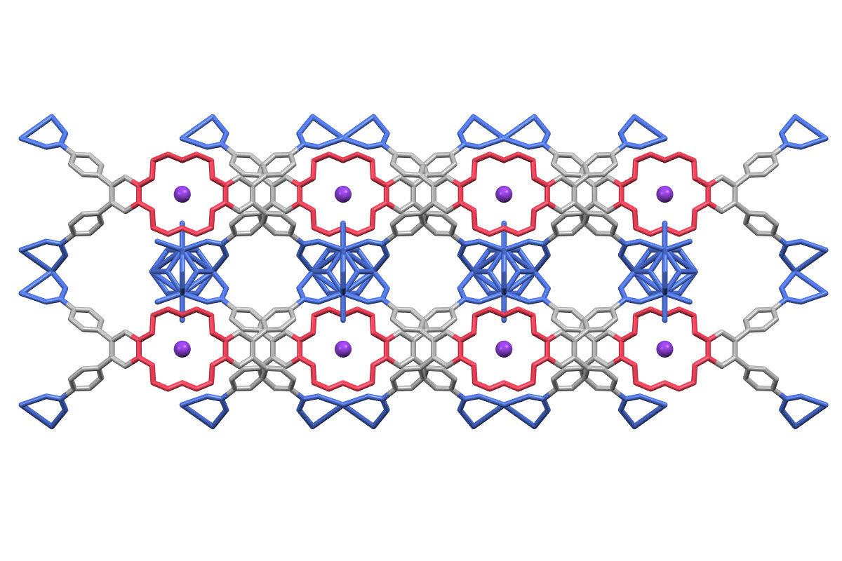 Porous structure made of repeating crown-shaped polyether compounds.