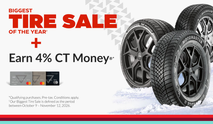 On qualifying Tire purchases when you use your Triangle credit card at Canadian Tire