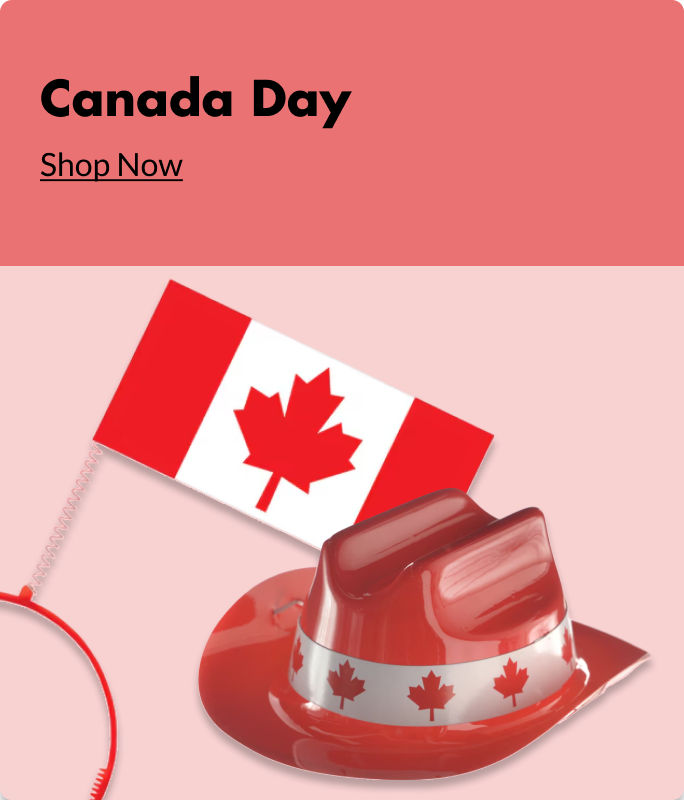 A Canadian flag next to a red cowboy hat with a maple leaf printed on the front.