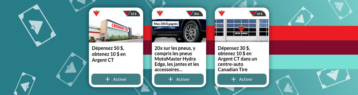 "Gagnez 20x l’Argent CTMD sur votre prochain achat de pneus Adhérez au programme Récompenses TriangleMD et faites le plein d’Argent CT grâce à nos offres de bienvenue. Adhérer maintenant"
