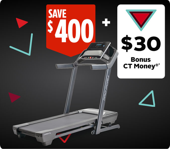 Save $400 and earn $30 Bonus CT Money on ProForm Carbon Folding Treadmill.