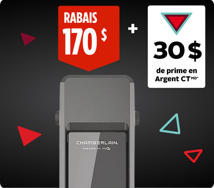 Économisez 170&nbsp;$ et obtenez 30&nbsp;$ en Argent CT en prime sur l’ouvre-porte de garage mural ultra silencieux avec Wi-Fi Chamberlain.