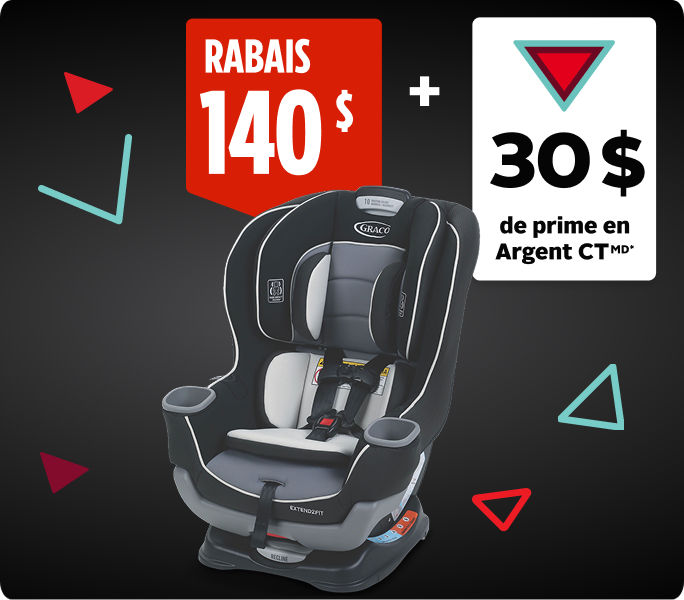 Économisez 140&nbsp;$ et obtenez 30&nbsp;$ en Argent CT en prime sur le siège d'auto Graco Extend 2 Fit.