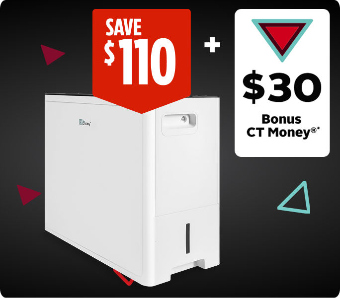 Save $110 and earn $30 Bonus CT Money on For Living Dehumidifier.