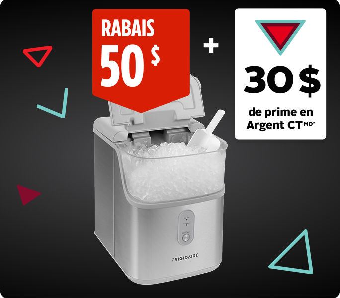 Économisez 50&nbsp;$ et obtenez 30&nbsp;$ en Argent CT en prime sur la machine à glace à pépites souples Frigidaire.