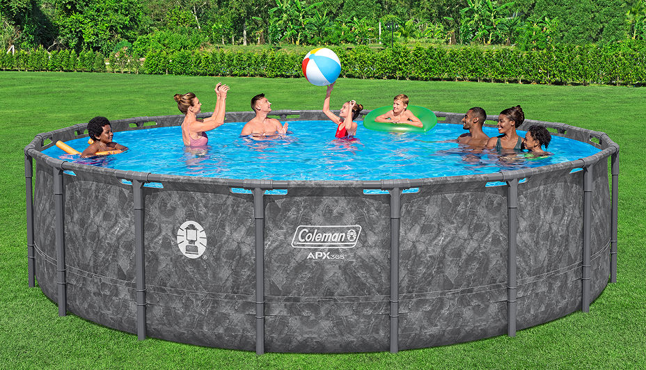 Family swimming in a pool