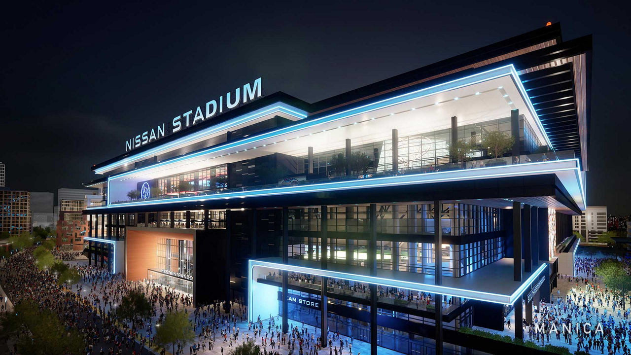 Nissan Stadium home of the Tennessee Titans at night